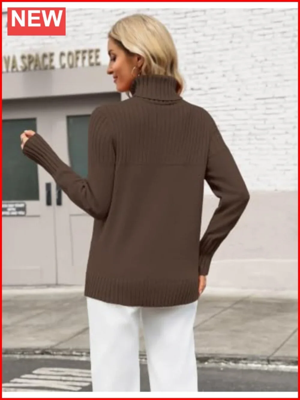 Turtleneck Sweater Chunky Knit Pullover Ribbed Long Sleeve